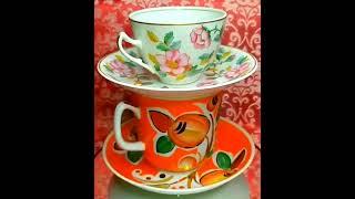  Оранжевая чайная пара Вербилки СССР Советская посуда Фарфор Винтаж Orange tea cup and saucer USSR