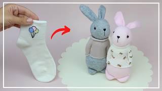 It's Easy without a pattern!  How to sew a cute Bunny out of socks  DIY NataliDoma