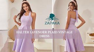 Halter Lavender Plaid Vintage Dress | ZAPAKA Vintage