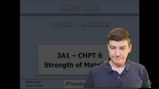 MENG2018 - Georgian College - 3A1 - Chpt 6 - Strength of Materials - Stress and Strain (1/4)