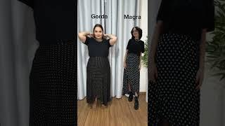 Look plus size com saia de bolinha envelope