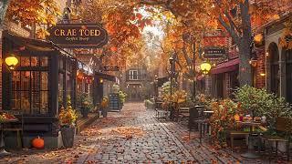 Autumn Morning Jazz with Falling Maple Leaves - Soft Jazz at Outdoor Coffee Shop Ambience