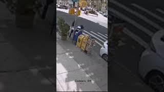 Woman pushing stroller narrowly escapes harm as buses involved in crash act as shield