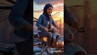 Flying Through the Future: Girl Rides a Robotic Insect in a Futuristic City