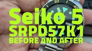 Seiko 5 SRPD57K1 before (dirty) after (cleaning)