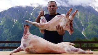 COOKING TWO LAMBS in  CAUCASUS MOUNTAINS.