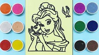 Belle princess sand painting toys / How to coloring belle princess with colors sand / Learn colors