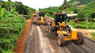 Rural Road Construction in Action: Advanced Gravel Grading and Leveling Grader Equipment at Work