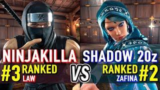 T8  NINJAKILLA (#3 Ranked Law) vs SHADOW 20Z (#2 Ranked Zafina)  Tekken 8 High Level Gameplay