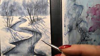 How Paint LANDSCAPE & SNOW Watercolor Painting Tutorial for Beginners Easy Demo Lessons Step by Step