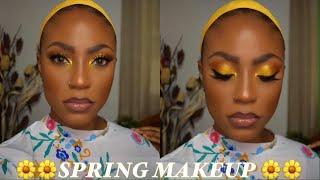 FULL FACE BEGINNER FRIENDLY MAKEUP TUTORIAL || YELLOW EYESHADOW FOR SPRING #brownskin #darkskin