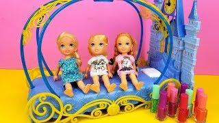 Sleepover at Cinderella ! Elsa & Anna toddlers - LOL surprise dolls - moj moj - coloring