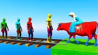 Frozen Elsa VS Red, Green, Blue Spidey in GTA 5 Water Ragdolls and Fails