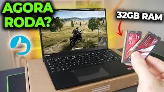 COLOQUEI 32GB RAM NO NOTEBOOK RYZEN 7 DA POSITIVO E TESTEI EM JOGOS! AGORA RODOU?