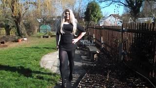 Young Crossdresser in TIGHT BLACK MINIDRESS outside!