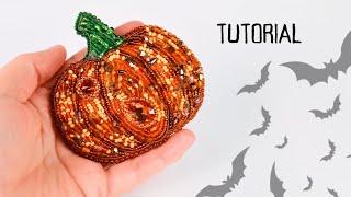 Halloween Pumpkin Bead Embroidery Brooch