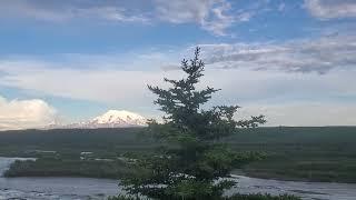 Gakona, Alaska. Overlooking Copper River, Mt. Sanford and Mt. Drum