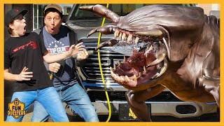 I survived the Monster Chupacabra vs Car Wash Blaster Battle!