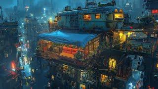 Cozy Balcony: Cyberpunk Ambience | Distant Traffic & Rain for Study & Calm | 4K