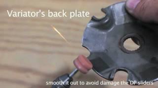 Burgman 400: Variator Back Plate - smooth out the edge for Dr Pulley Sliders | MicBergsma