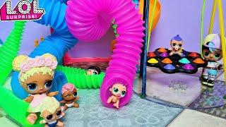 POP IT AND POP TUBE PLAYGROUND! WITH SLIDES FOR KIDS LOL SURPRISE IN KINDERGARTEN LOL