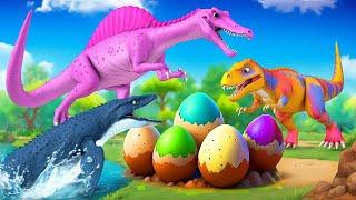 Spinosaurus Eggs Vs Color T-Rex & Mosasaurus - Epic Egg Battle! Funny Jurassic World Cartoons