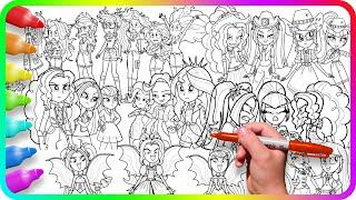 Coloring Pages Mix - EQUESTRIA GIRLS / How to color My Little Pony. Easy Drawing Tutorial Art. MLP