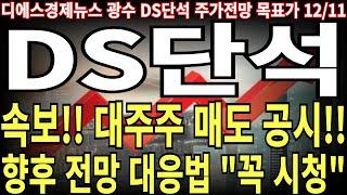 [DS단석 주가전망] 속보!! 대주주 매도 공시!! 향후 전망 대응법 "꼭 시청" feat. 디에스경제뉴스 광수 목표가