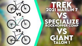 Trek Marlin 7 2021 vs Specialized Rockhopper Comp vs Giant Talon 1: A Comprehensive Comparison