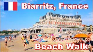 Biarritz, Frankreich  ️  🩲. HD Strand-Spaziergang, Beach Walk @ Surf Spot Grande Plage (August)