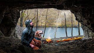 WINTER CAMPING BY A SECRET CAVE on a River | Only by Kayak