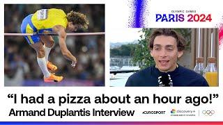 New Pole Vault WR Holder Armand Duplantis tells Eurosport he celebrated in style  | #Paris2024