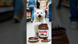 Kitten goes messy for Nutella #cat #kitten #cute
