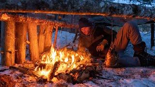 Solo Winter Camping at Bush Camp - Chicken on a Rope