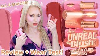 SWATCHING NEW CHARLOTTE TILBURY UNREAL HEALTHY GLOW STICK BLUSH | ALL 6 SHADES + WEAR TEST