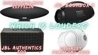 DECIBEL TEST - Devialet Phantom 2 VS Bowers&Wilkins Zeppelin VS JBL Boombox 3 VS JBL Authentics 500