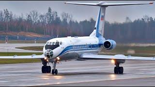 Tupolev Tu-134 saying goodbye shaking his wings and taking off as a fighter jet. Aerobatics.