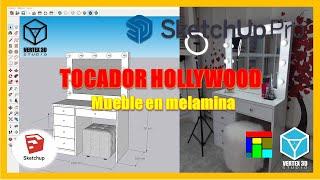 ️ TOCADOR DE MELAMINA EN SKETCHUP CON CAJONES Y ESPEJO️ Modelo 3D GRATIS