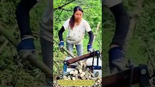 Woman vs. Wood: Precision Power in Action.
