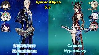 (5.3) C0 Neuvillette Hyperbloom & C0 Chasca Hypercarry Spiral Abyss Floor 12 Full Star