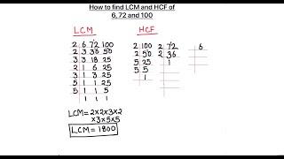 How to find the LCM and HCF of 6 72 and 100 / Finding LCM and HCF of three numbers / 6 72 and 100