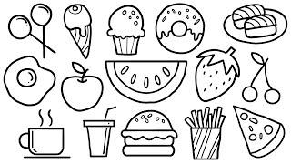 How to Draw Food items - Healthy v Unhealthy, fruits drawing, ice cream drawing, junk food drawing