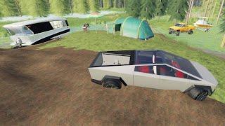 Camping in a Tesla Cybertruck gone bad | Farming Simulator 19 camping and mudding