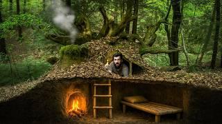 Building a Hidden Forest Shelter Under Tree Roots | Bushcraft