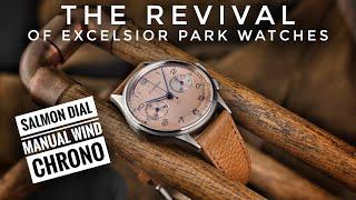 Excelsior Park Watches - Beautiful Salmon Dial Mechanical Chronograph