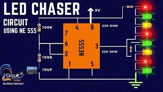 How to make LED Chaser Circuit Using NE 555 timer?|Without CD 4017 IC