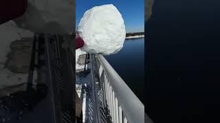 Dropping GIANT Snowball from Bridge #snow #snowball #funny #entertainment