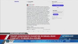 Donald Trump announces ceasefire agreement between Israel and Iran
