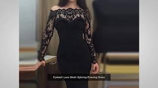 Eyelash Lace Mesh Splicing Evening Dress