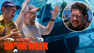 Impractical Jokers Dump Chum on Sal While He's in a Shark Cage! | Shark Week